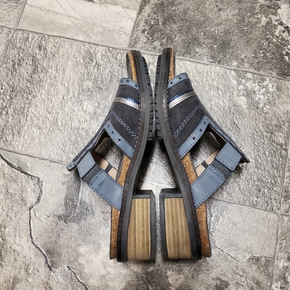 Naot Nifty Blue Gray Suede Leather Slip-on Slide Chunky Block Heel Sandals 37 - Picture 5 of 8